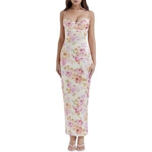 NWOT House of CB Josefina L Ivory Floral Maxi Dress Bustier Satin BodyCon $239